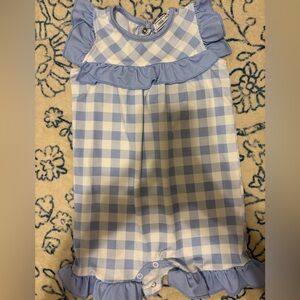 Blue and White Checkered Baby Romper